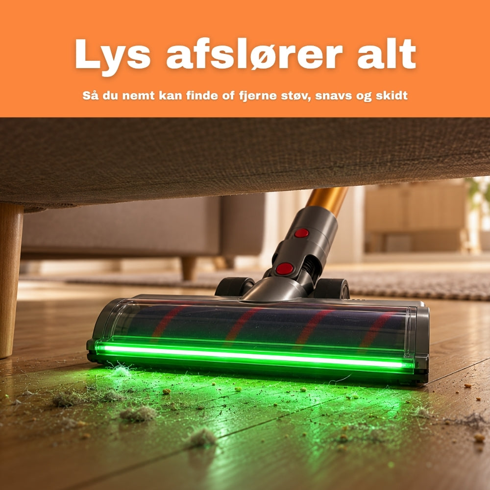 Grønt lys på gulvhovedet afslører støv
