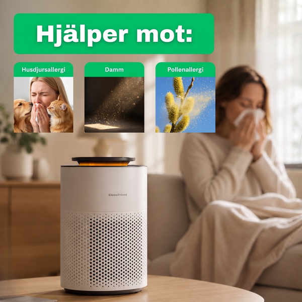 SE: CleanFriend AirFlow15™ luftrenare hjälper mot husdjursallergi, damm och pollen