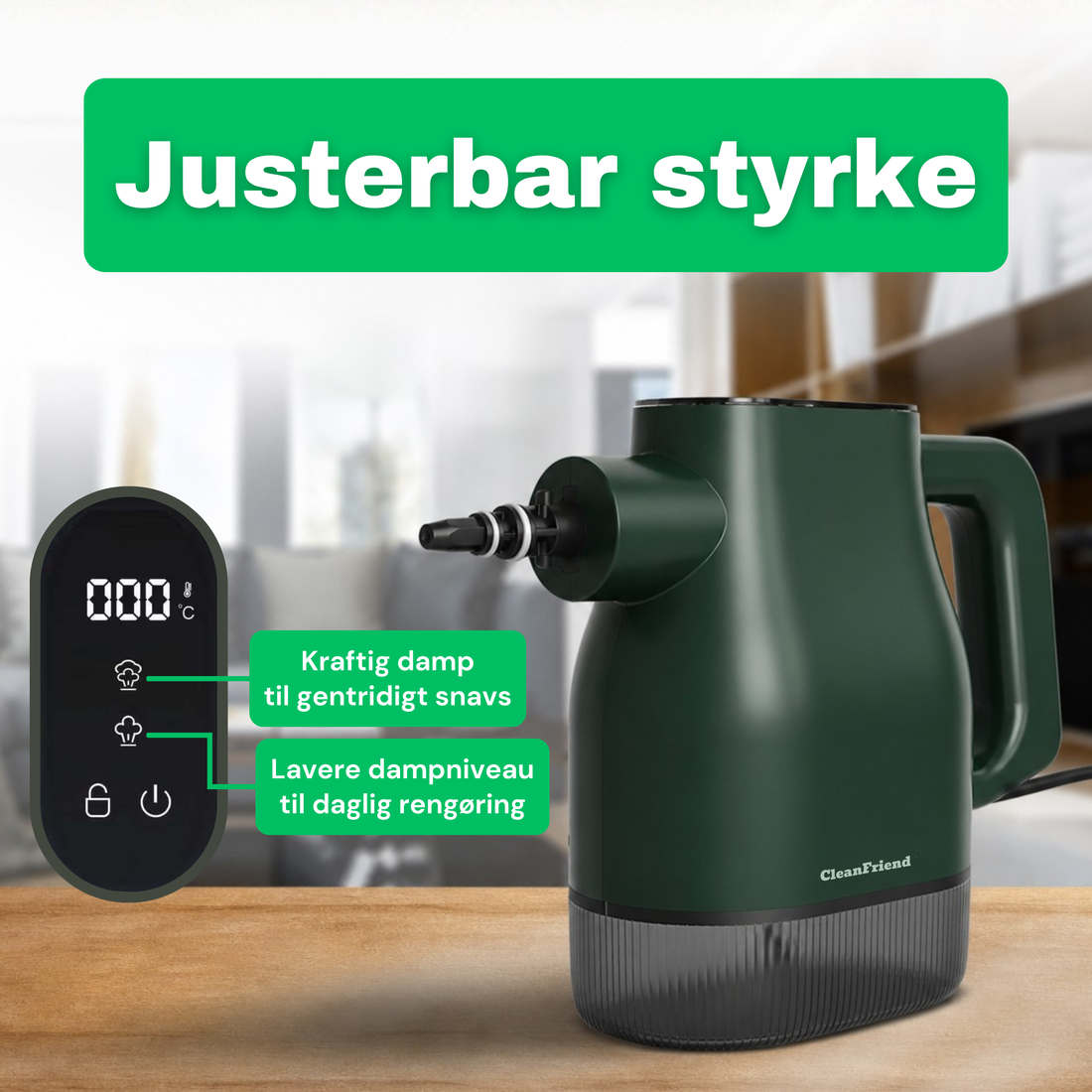 Damphoved på CleanFriend PureSteam brugt tæt på kalkede dyser