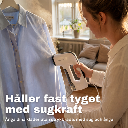 SE: CleanFriend Steamy™ steamer håller fast skjortan med sugkraft medan ångan slätar ut vecken