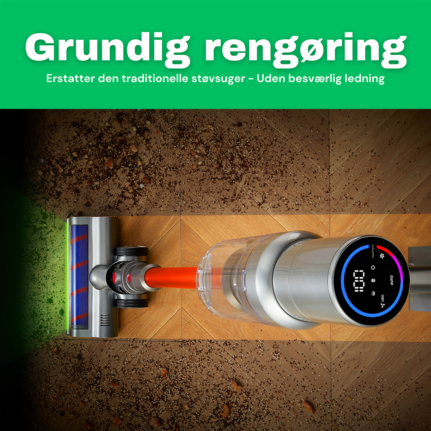CleanFriend Absolute™ ledningsfri støvsuger – rengøring af tæppe i stue