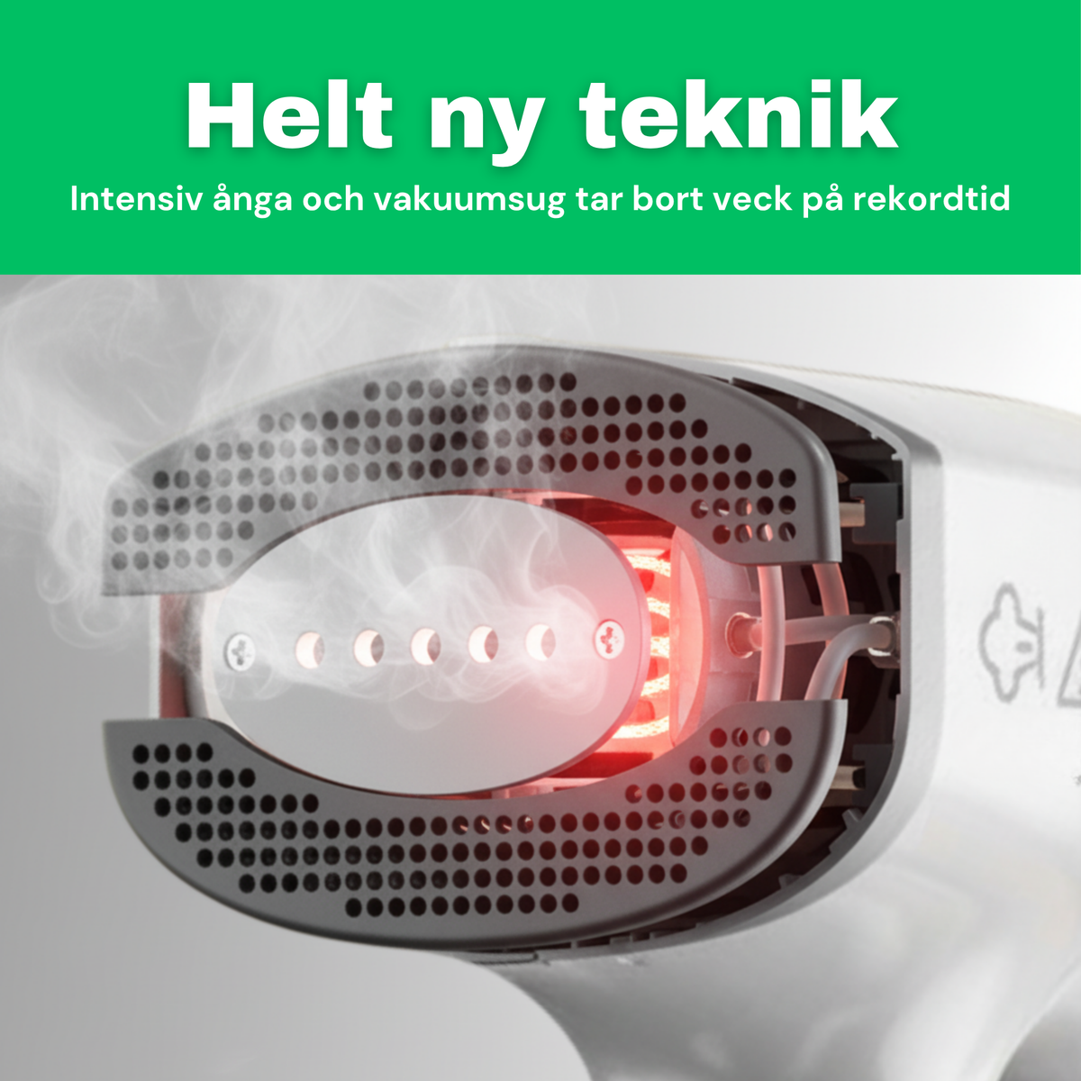 SE: Närbild på ångkammaren i CleanFriend Steamy™ med intensiv ånga och vakuumsug