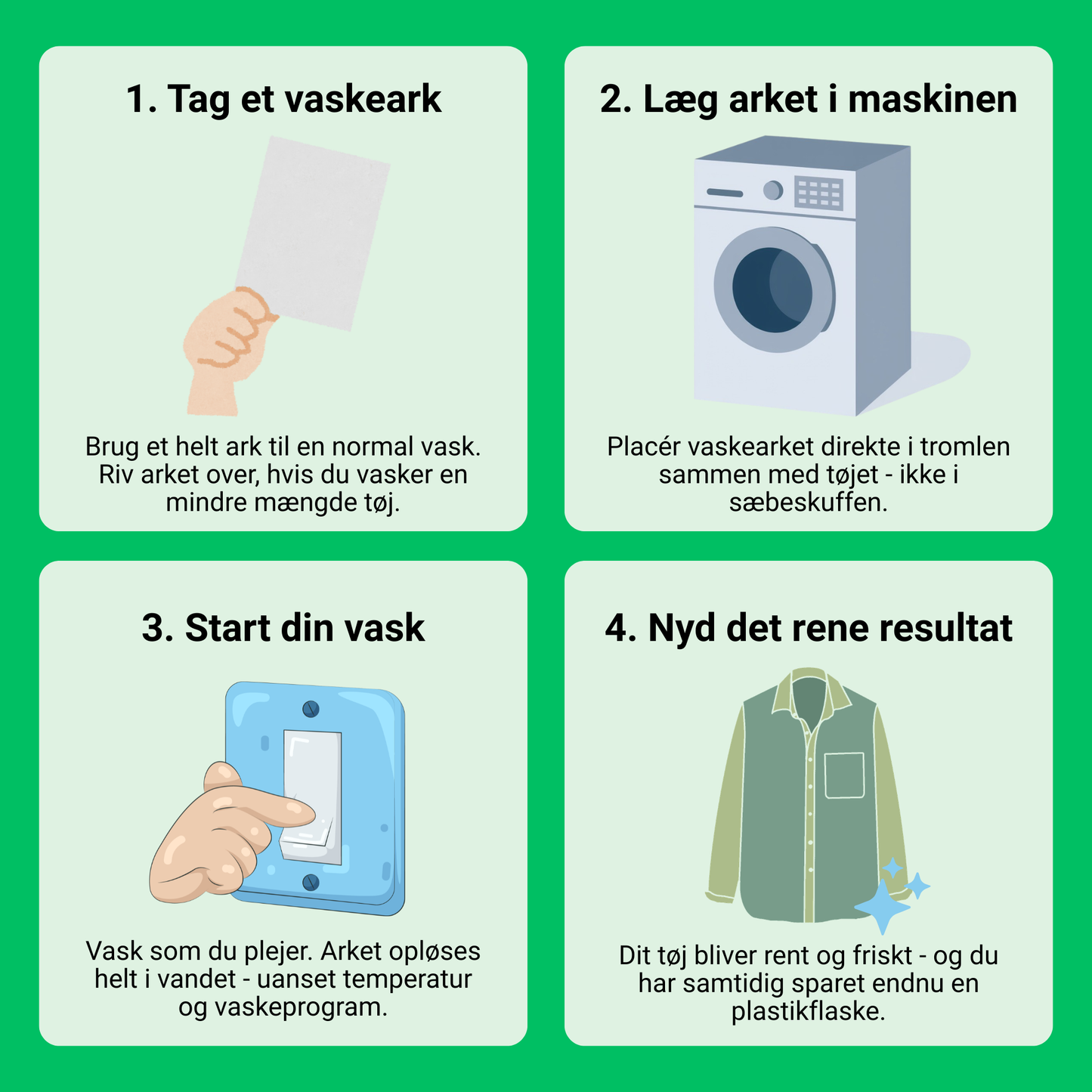 Vaskeark til tøjvask – lægges direkte i vaskemaskinen