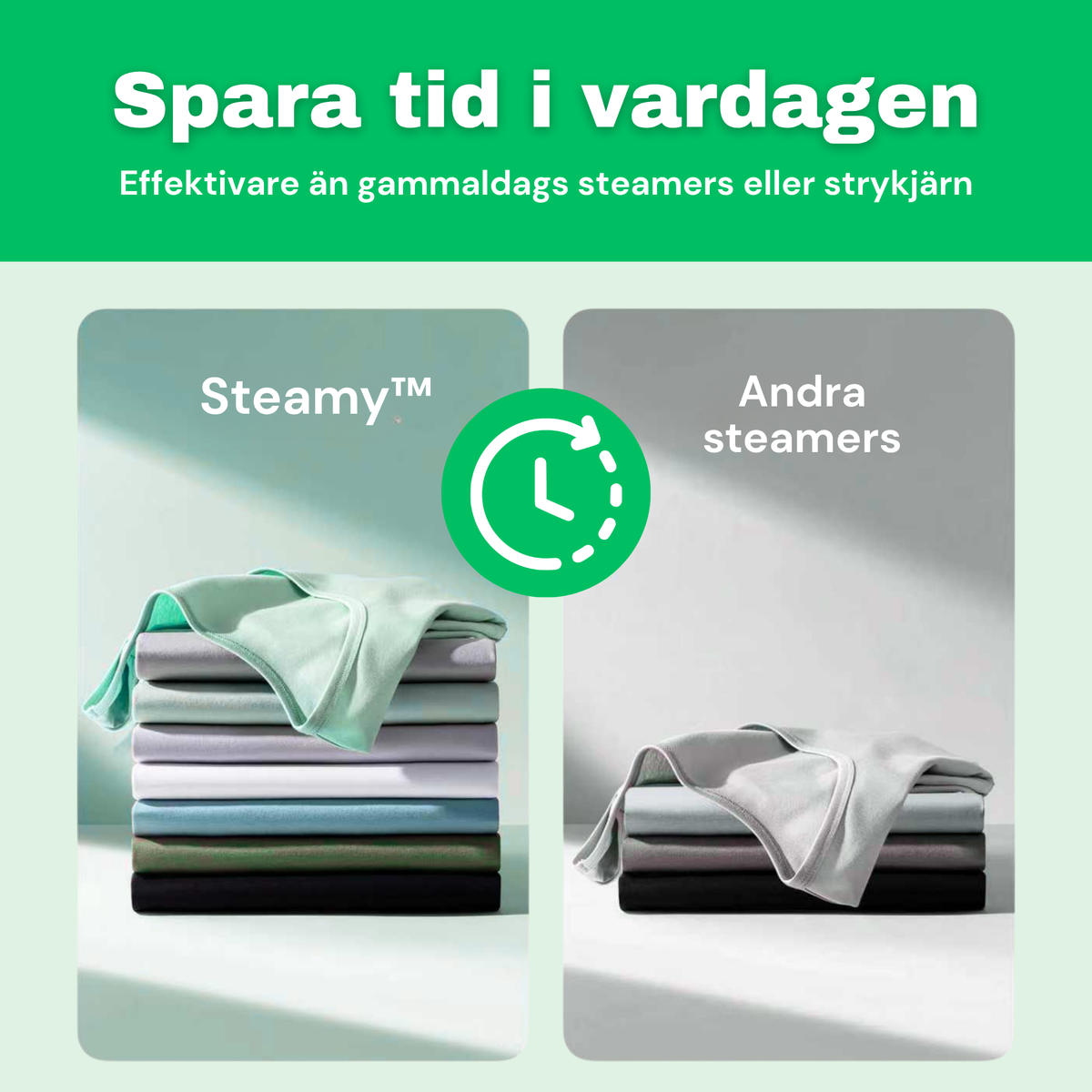 SE: CleanFriend Steamy™ jämförd med vanliga steamers, släta kläder på kortare tid