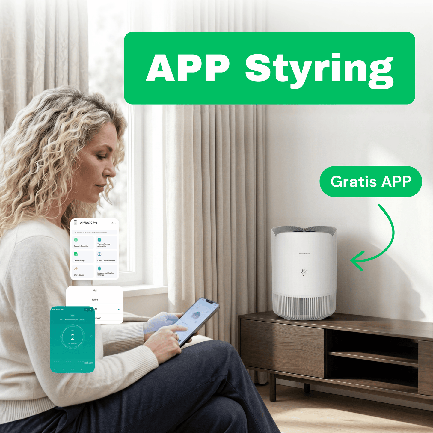 CleanFriend AirFlow30™ luftrenser – funktionsoversigt