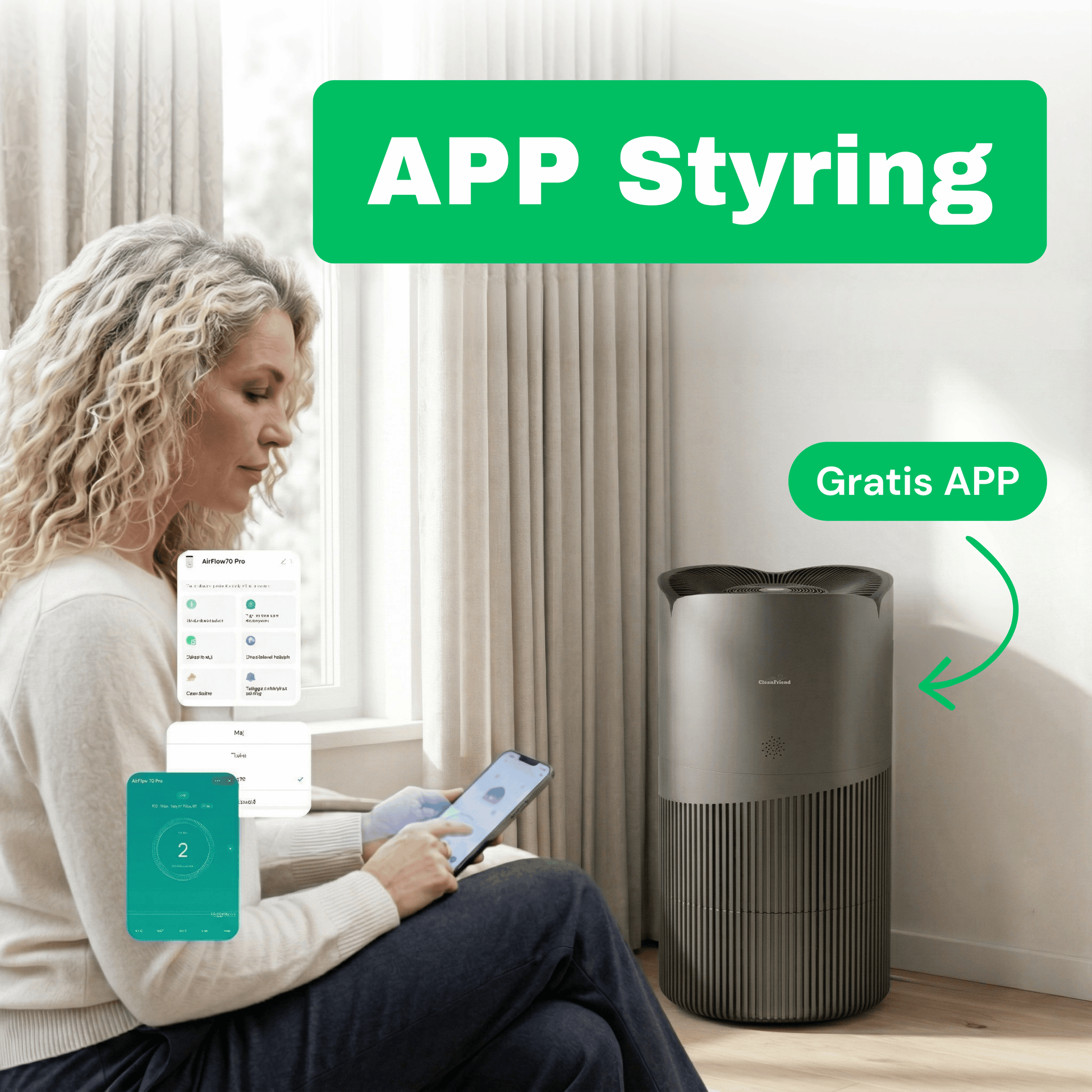 CleanFriend AirFlow70™ PRO luftrenser – funktionsoversigt