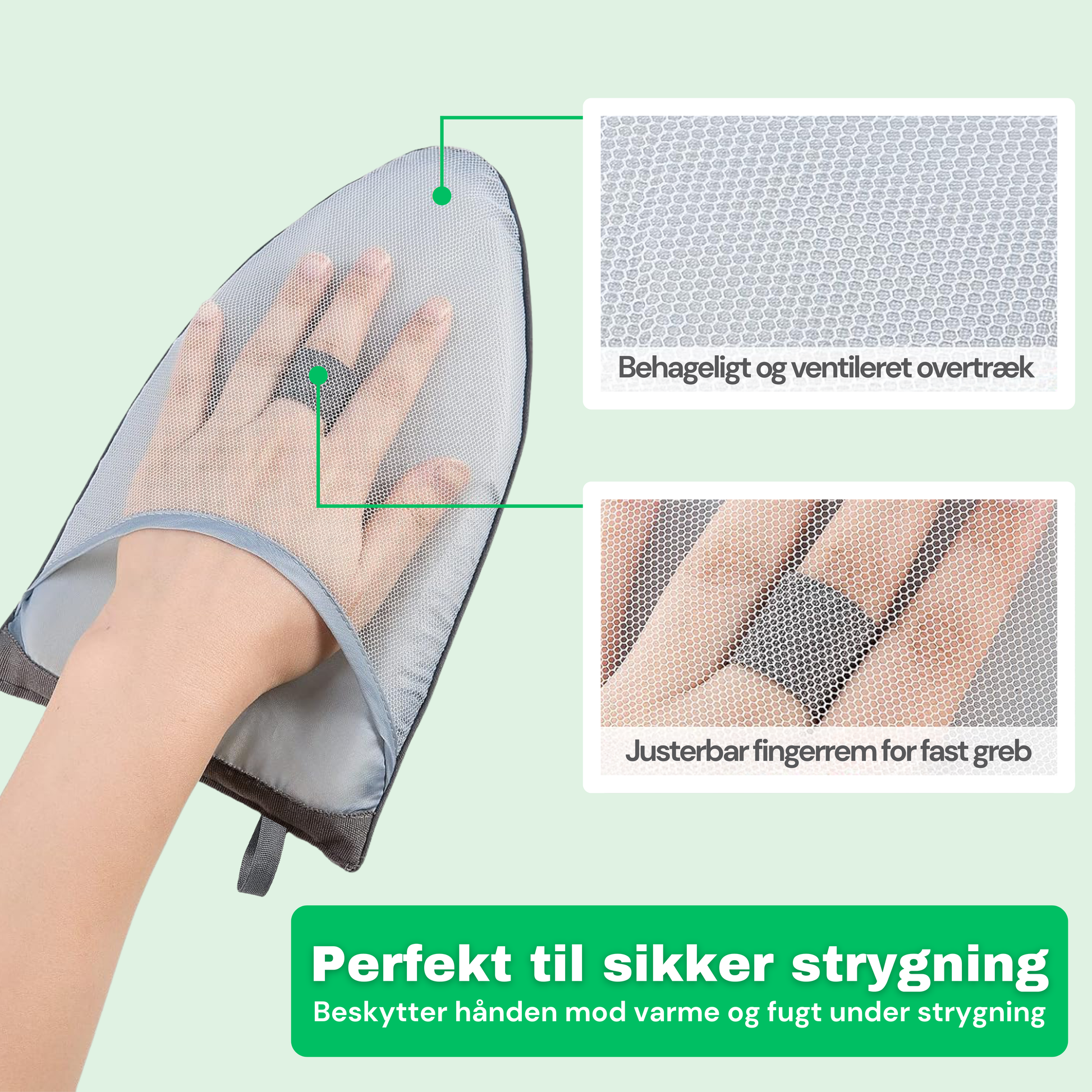 Strygehandske til Steamy™ tøjdamper – detaljevisning af varmebestandigt stof