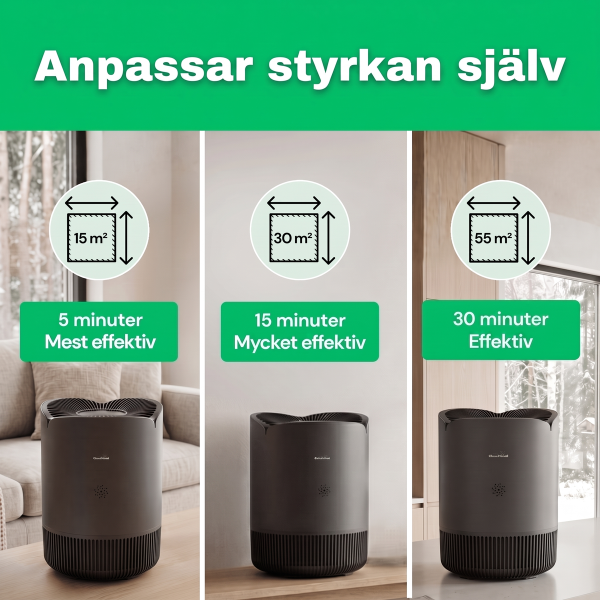 SE: CleanFriend AirFlow30™ PRO luftrenare anpassar styrkan själv i rum upp till 65 m²