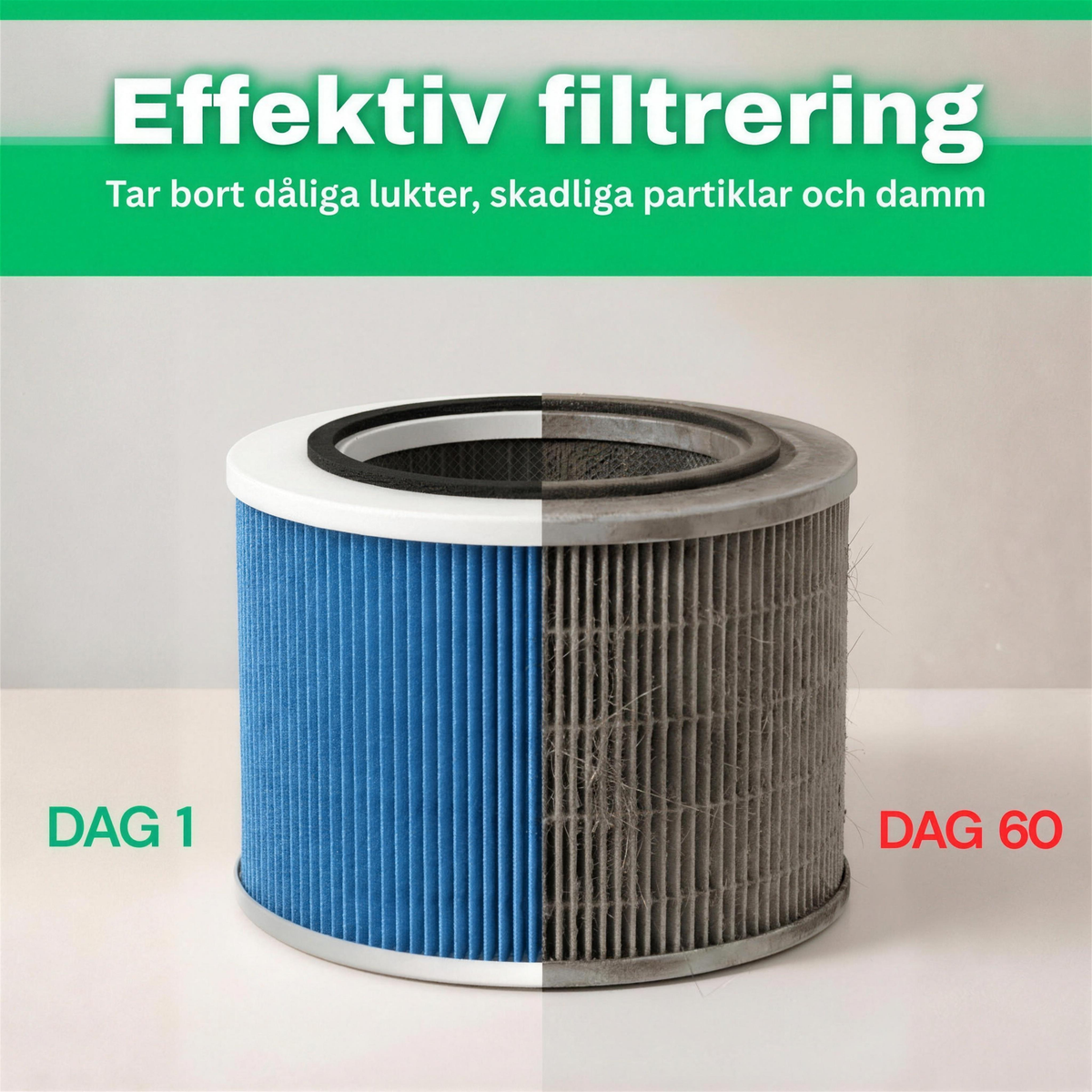 SE: Effektiv filtrering, HEPA 14-filter i CleanFriend AirFlow30™ PRO efter dag 1 och dag 60